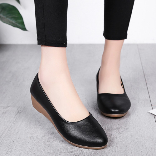 Shallow Wedge Heel Large Size Round Toe Flat & Loafers