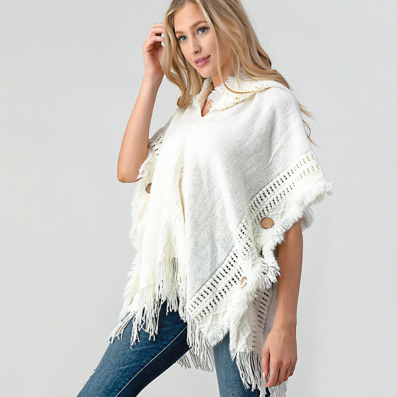 Knit Pullover Oversized Hooded Fringed Loose Half Sleeves Capes