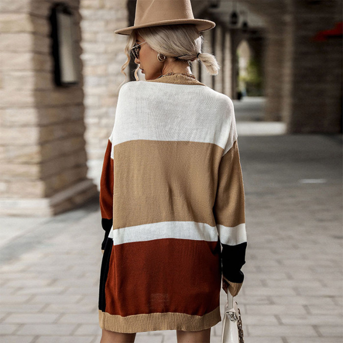 Casual Colorblock Long Sleeve Thin Sweaters Cardigans