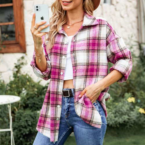 Loose Casual Long Sleeve Plaid Single Breasted Blouses & Shirts