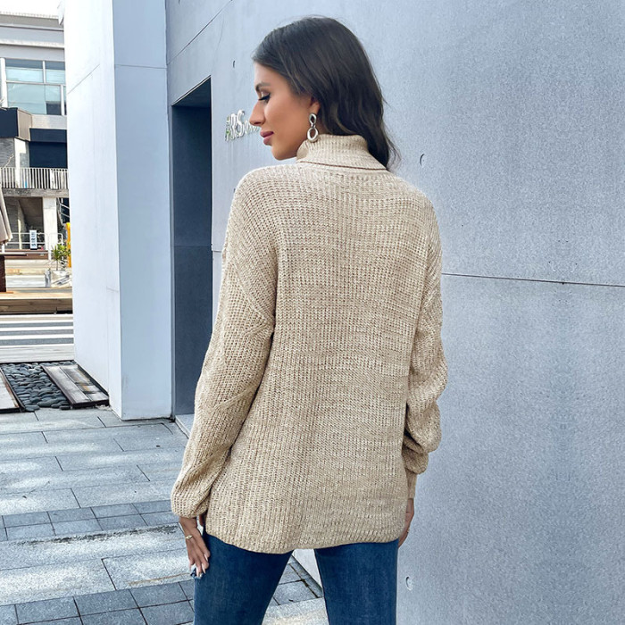 Loose Solid Color Long Sleeve Turtleneck Bottom Casual Sweaters