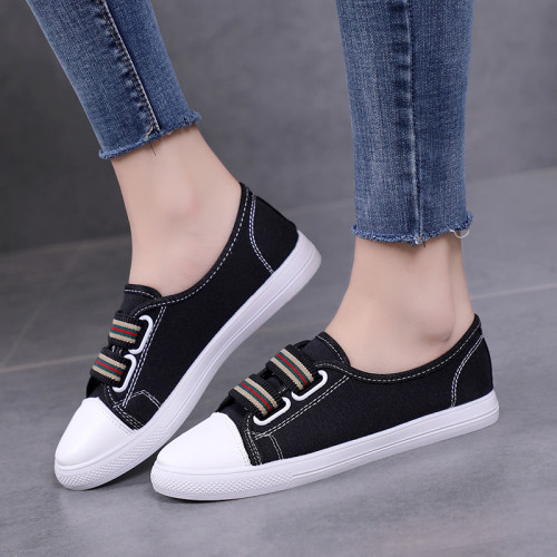 Casual Elastic Band Round Toe Flat Heel Solid Canvas Shoes