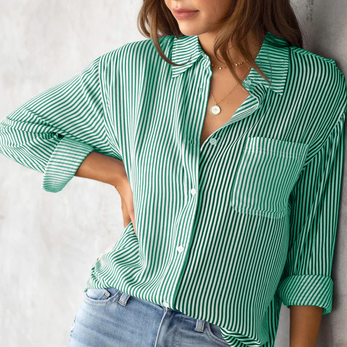 Striped Cardigan Loose Casual Long Sleeve Blouses & Shirts