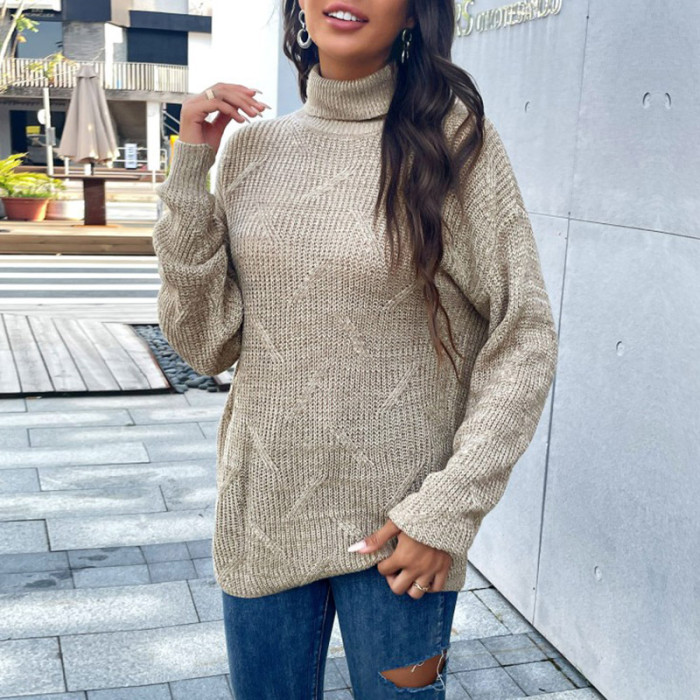 Loose Solid Color Long Sleeve Turtleneck Bottom Casual Sweaters