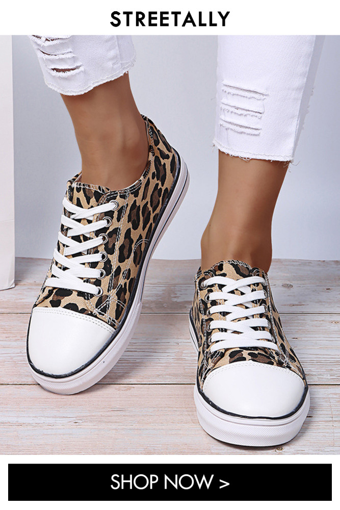 Casual Leopard Print Colorblock Straps Canvas Shoes