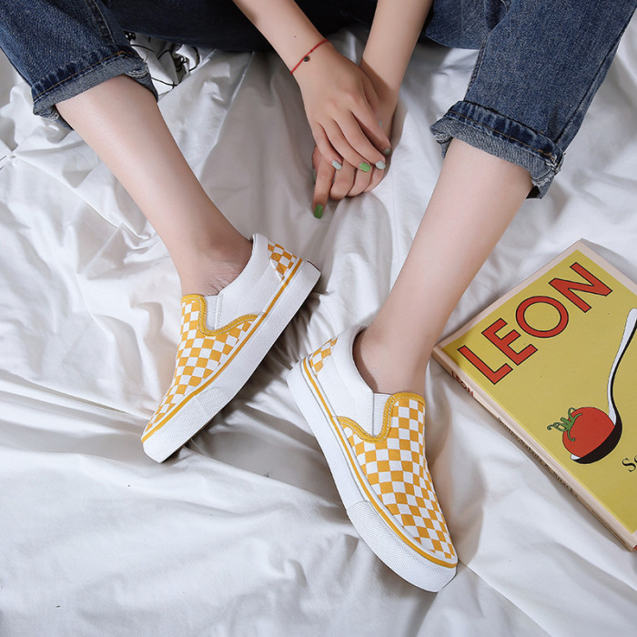 Checkerboard Plaid Slip-On Low Top Casual Canvas Shoes