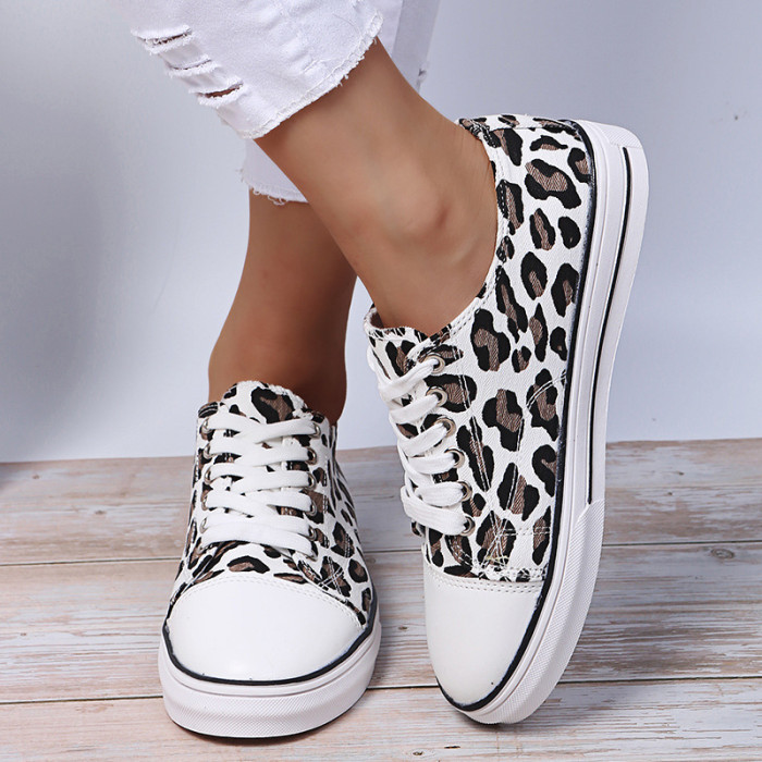 Casual Leopard Print Colorblock Straps Canvas Shoes