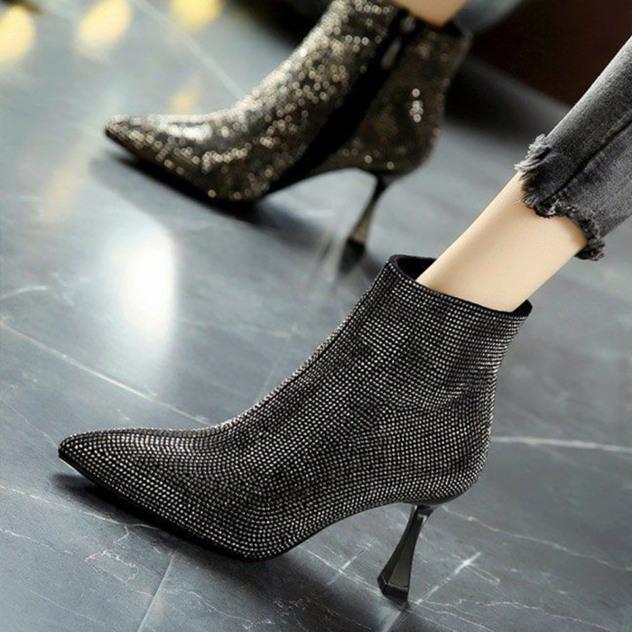 Stiletto Pointed High Heel Full Diamond Fashion Ankle Boots