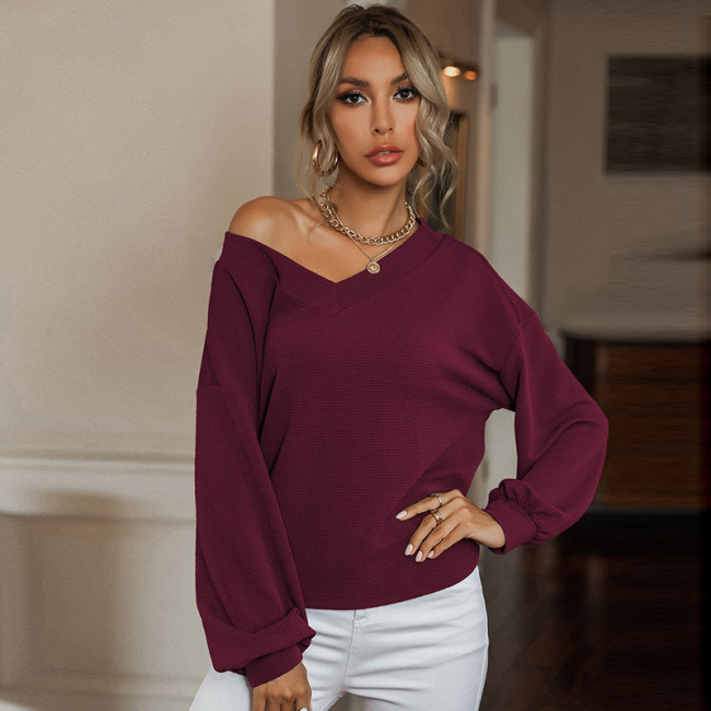 V-Neck Loose Lazy Solid Color Thin Bottoming Hoodies & Sweatshirts