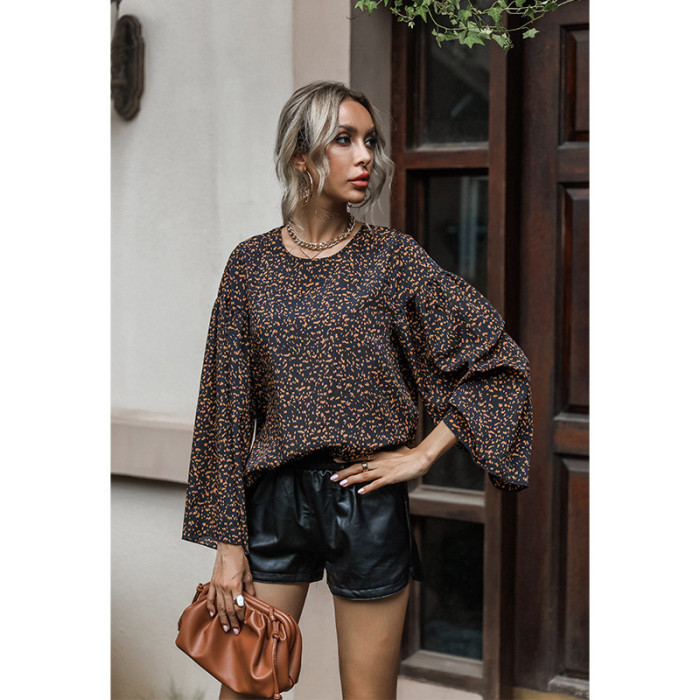 Casual Print Crew Neck Loose Flared Sleeves Elegant Blouses & Shirts