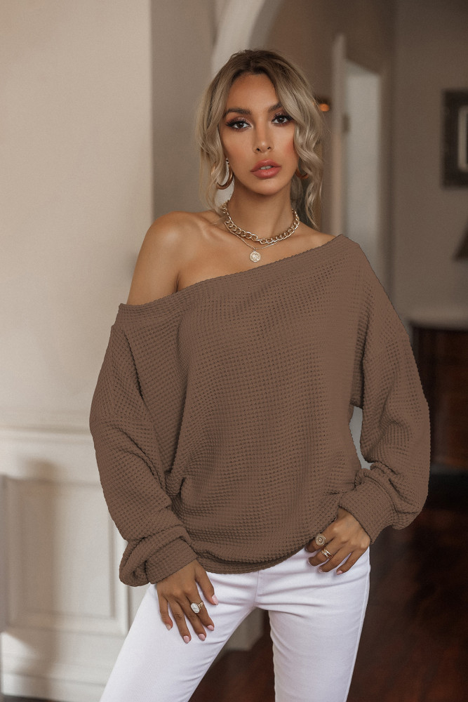 Casual One-shoulder Solid Color Loose Sweaters & Cardigans