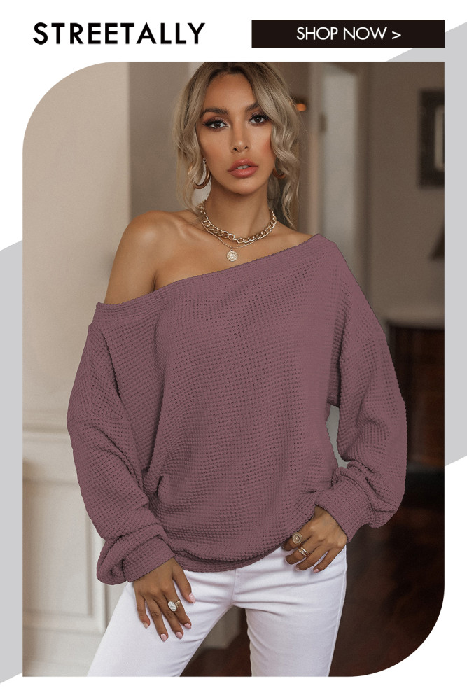 Casual One-shoulder Solid Color Loose Sweaters & Cardigans