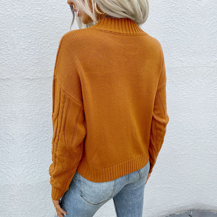 Solid Hemp Pattern Casual Long Sleeve Slim Fit Sweaters & Cardigans