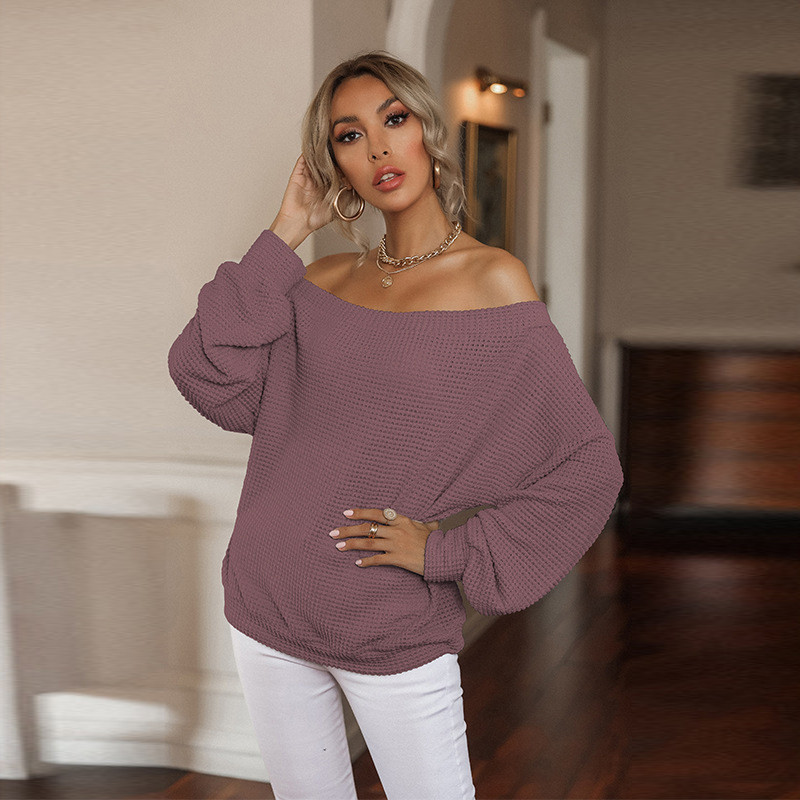 Casual One-shoulder Solid Color Loose Sweaters & Cardigans