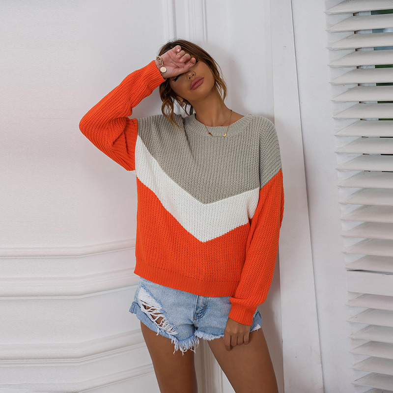 Sleek Colorblock Crewneck Loose Sweaters Sweaters & Cardigans