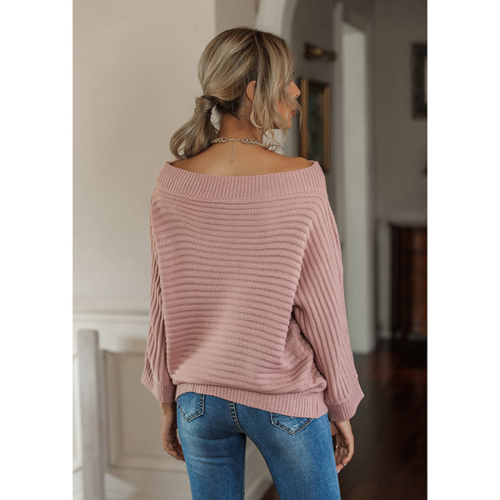 Temperament Loose Casual One-Shoulder Solid Color Sweaters & Cardigans