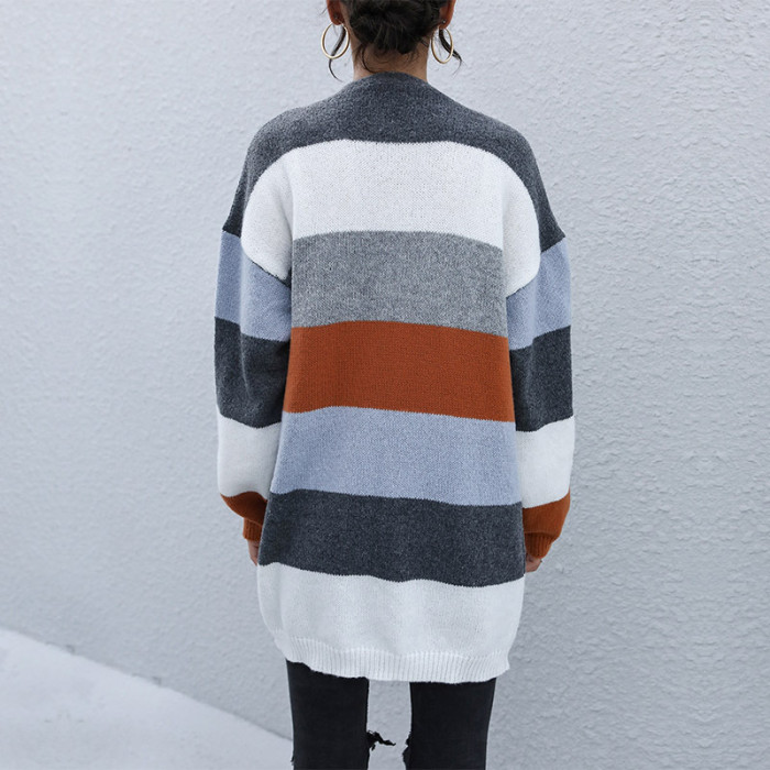 Casual Colorblock Long Sleeve Long Sweaters & Cardigans