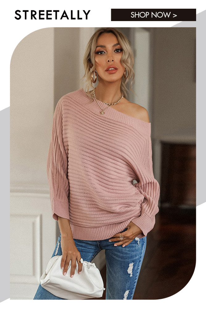 Temperament Loose Casual One-Shoulder Solid Color Sweaters & Cardigans
