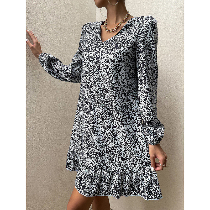 V-Neck Style Commuter Long Sleeves Loose Waist Casual Dresses