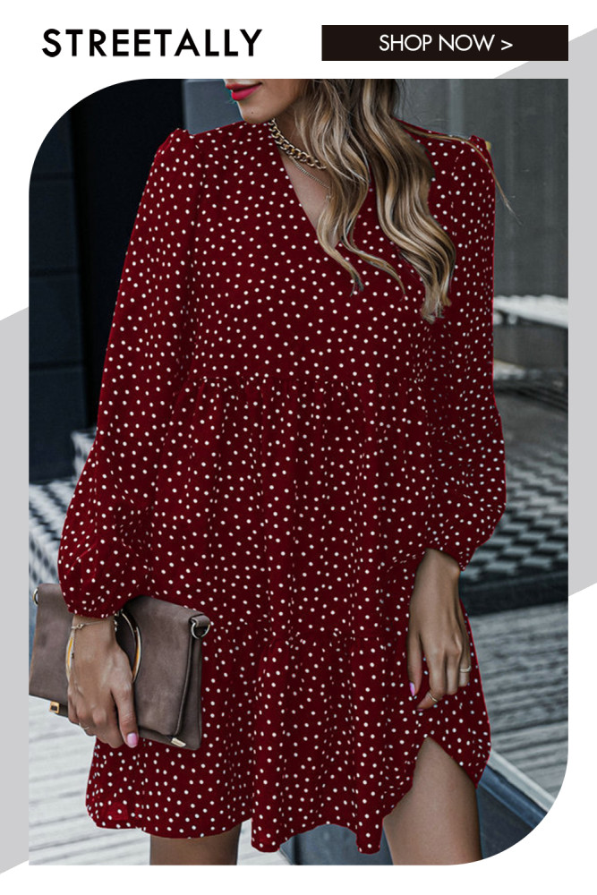 Long Sleeve Simple Fashion V-Neck Ruffle Patchwork Casual Dresses