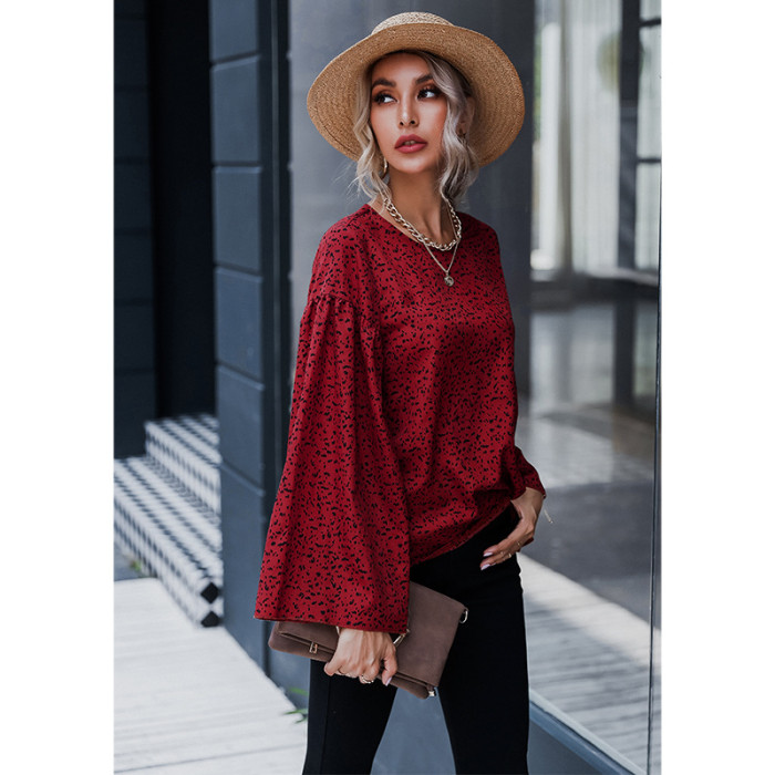 Casual Print Crew Neck Loose Flared Sleeves Elegant Blouses & Shirts
