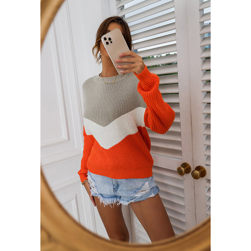 Sleek Colorblock Crewneck Loose Sweaters Sweaters & Cardigans