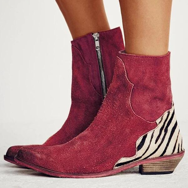 Suede Block Heel Plus Size Pointed Toe Side Zip Ankle Boots