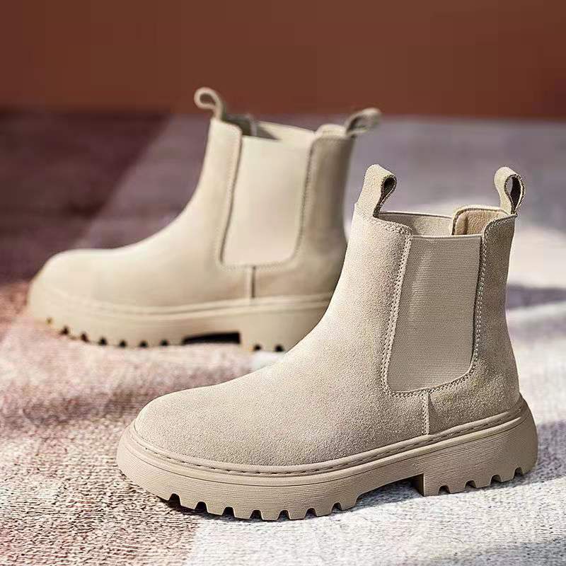 Thick Bottom High Top All-match Solid Color Round Toe Ankle Boots