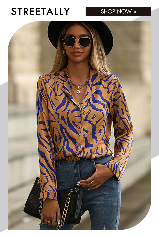 Gorgeous Commuter Long Sleeve Printed V-Neck Satin Blouses & Shirts