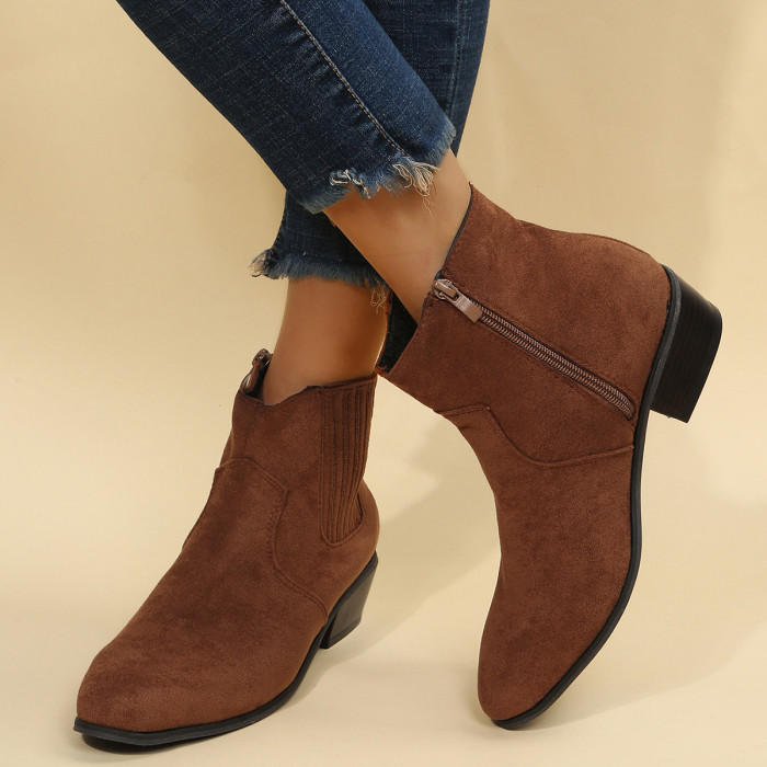 Suede Fashion Plus Size Solid Color Round Toe Side Zipper Ankle Boots
