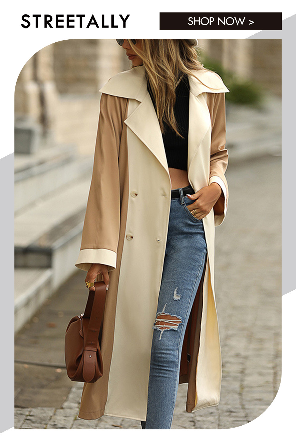 Commuting Mid-length Trench Coat With Double-breasted Lapels