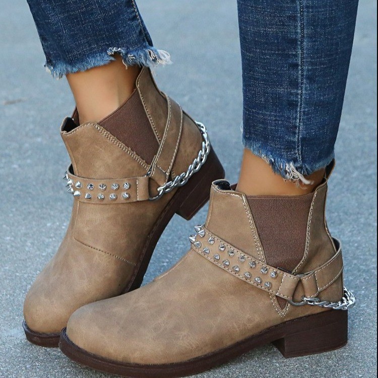 Fashion Plus Size Belt Buckle Studded Chunky Heel Ankle Boots