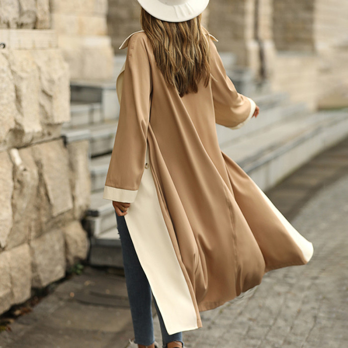 Casual Panel Double Breasted Lapel Trench Coats