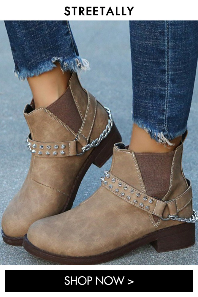 Fashion Plus Size Belt Buckle Studded Chunky Heel Ankle Boots