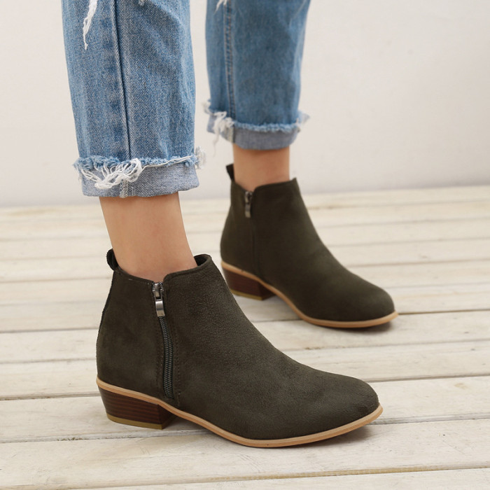 Large Block Heel Casual Wedge Heel Round Toe Ankle Boots