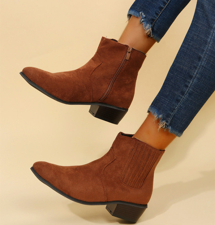 Suede Fashion Plus Size Solid Color Round Toe Side Zipper Ankle Boots