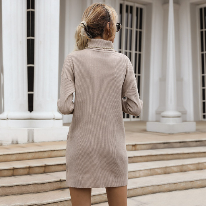 Solid Color Long Sleeve Pit Bar Loose Senior Sweater Sweater Dresses