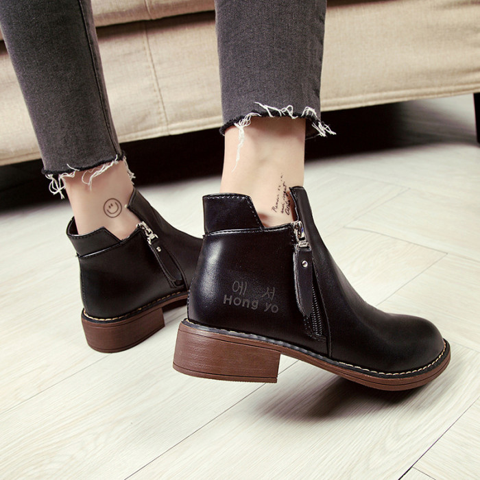 Versatile Solid Color Chunky Heel Fashion Ankle Boots