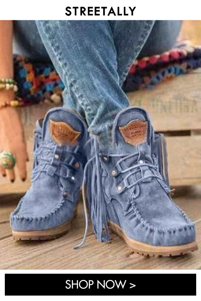 Plus Size Tassel Trend Wedge Heel Solid Ankle Boots