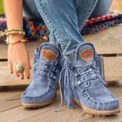 Plus Size Tassel Trend Wedge Heel Solid Ankle Boots