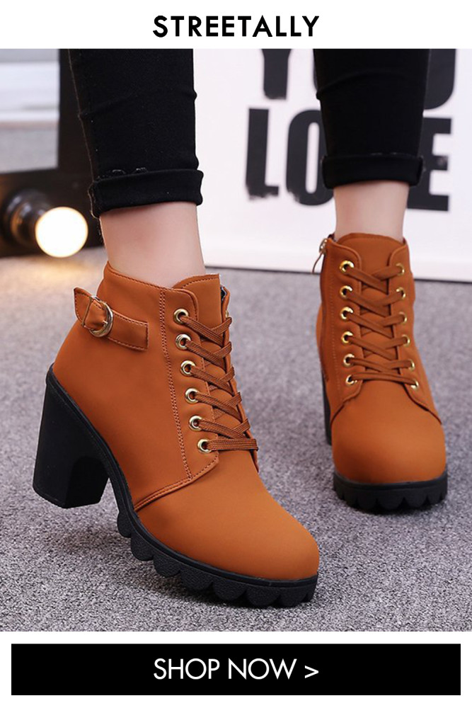 Low Bar Chunky Heel Solid Lace-Up Leather Ankle Boots