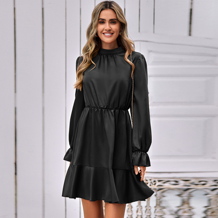 Solid Casual Turtleneck Halter Solid Flared Sleeve Casual Dresses