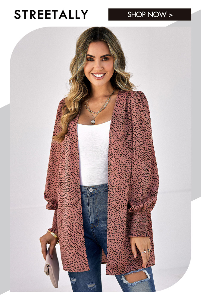 Trendy Leopard Print Balloon Sleeve Cardigan Blouses & Shirts