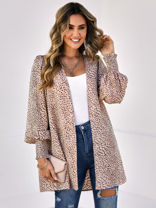 Trendy Leopard Print Balloon Sleeve Cardigan Blouses & Shirts