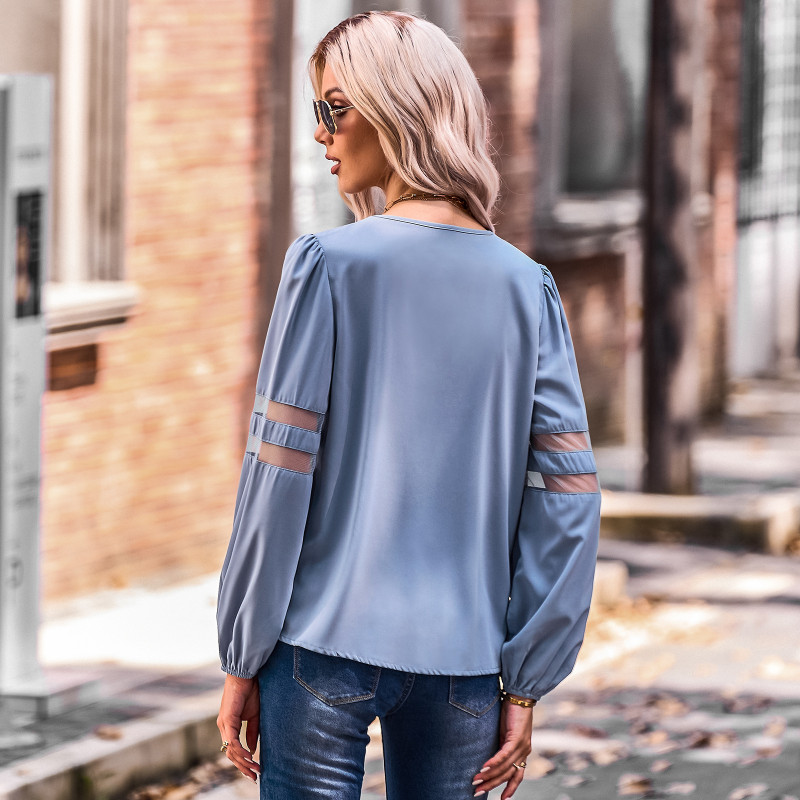 Solid Color Fashion Cutout V-Neck Pullover Blouses & Shirts