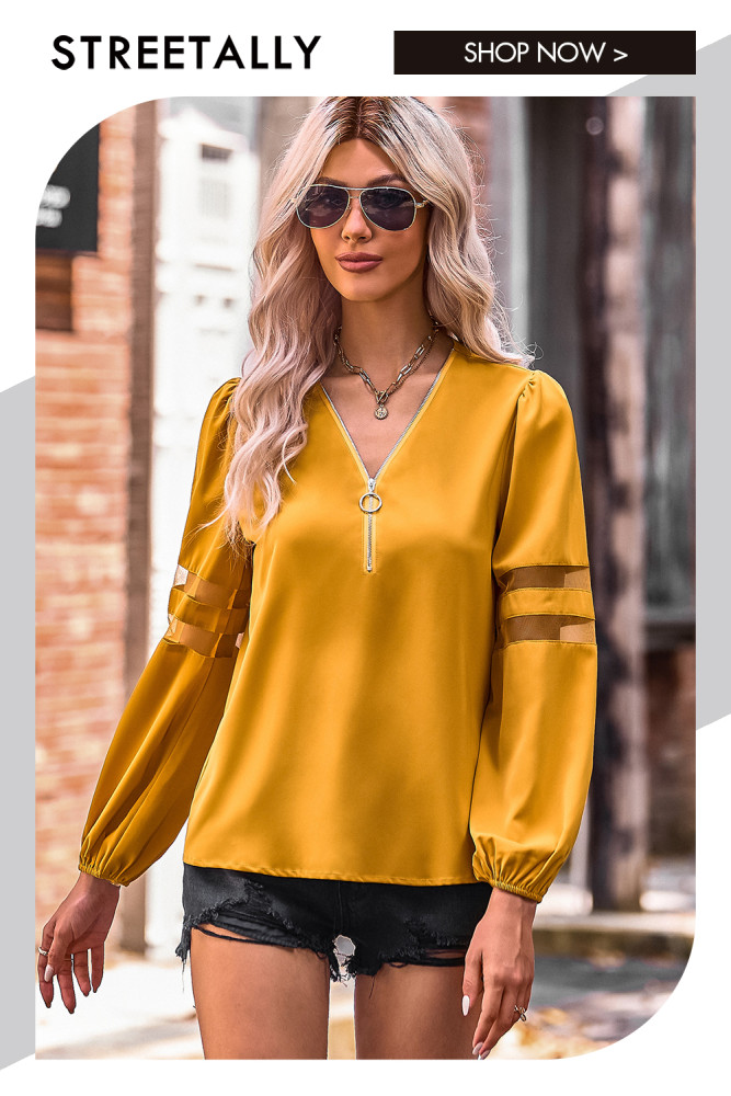 Solid Color Fashion Cutout V-Neck Pullover Blouses & Shirts
