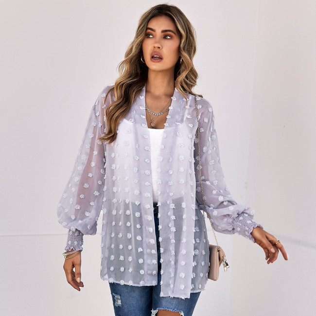 Thin Fashion Jacquard Chiffon Long Sleeve Loose Blouses & Shirts