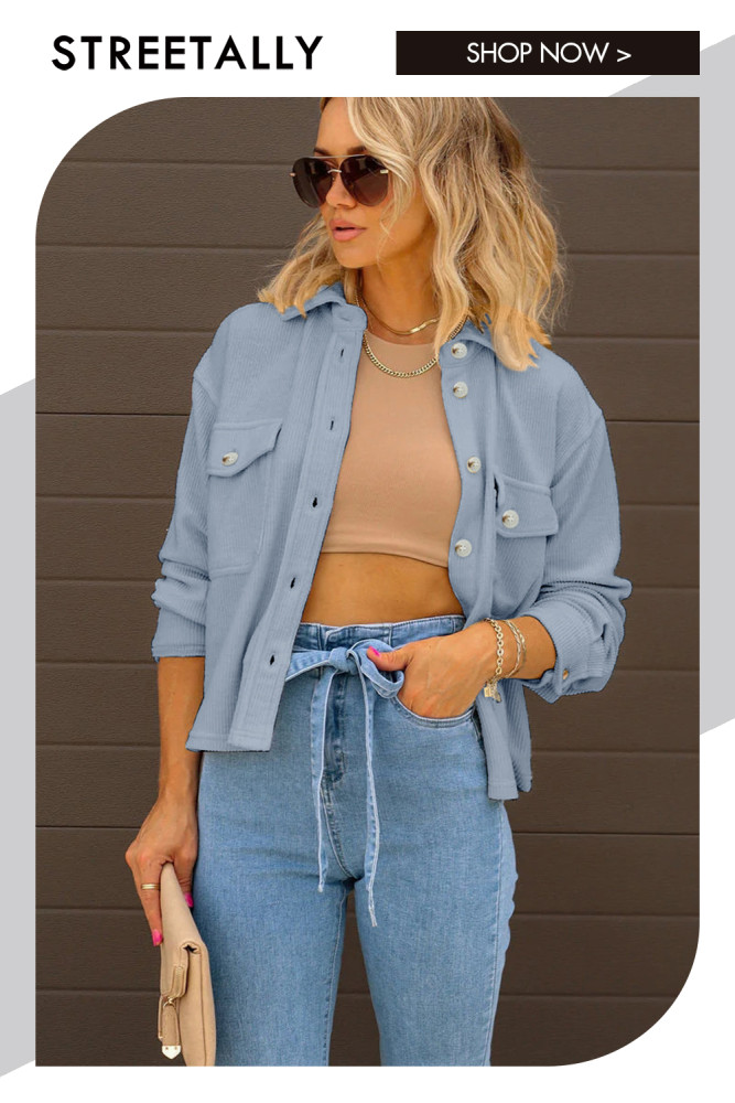 Cropped Corduroy Solid Lapel Single Breasted Jackets