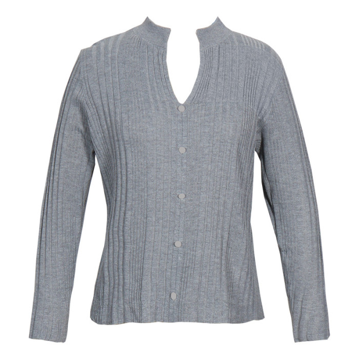 Solid Long Sleeve Button V-Neck Pullover Sweaters & Cardigans
