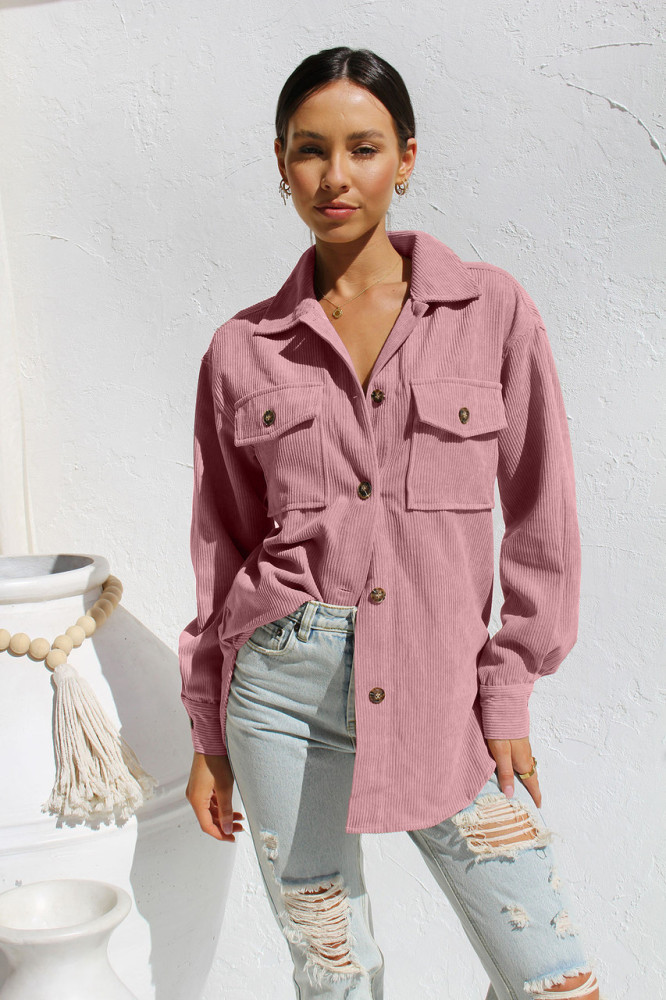 Loose Casual Long Sleeve Corduroy Lapel Solid Blouses & Shirts